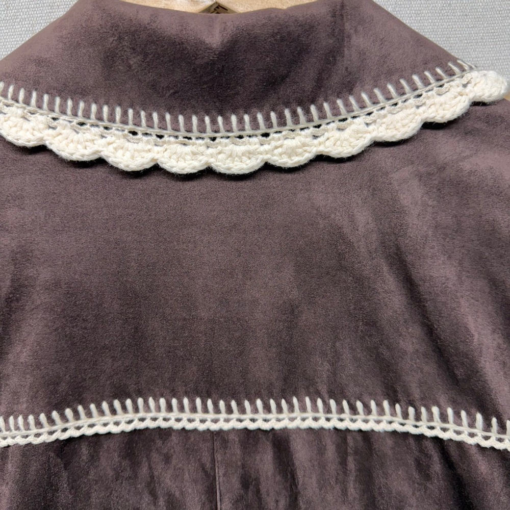 Bagatelle Collection Brown Faux Suede Crochet Trim Jacket Cottagecore Coat 85110 - Picture 5 of 15